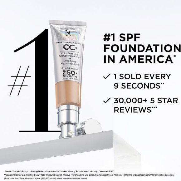 IT Cosmetics CC Cream SPF 50+ Color Tan 2 Pc Bundle Set Full Size 1.08 Fl Oz New - Picture 7 of 15